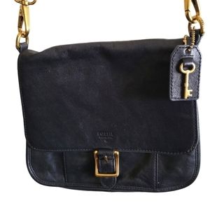 Fossil Black Leather  Crossbody Handbag Vintage